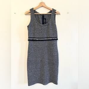 St John Boutique tweed scoop neck dress black white size 6